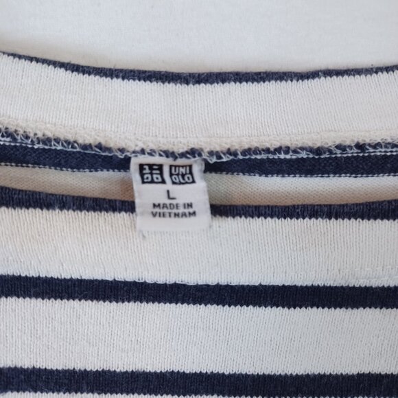 Uniqlo Tee Shirt Classic Black White Striped Long Sleeve Boat Neck Womens Large - Picture 4 of 6
